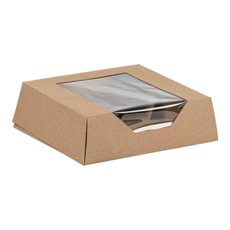 Brown Kraft Pie Tart Box with Window - 9.43" x 8.43" x 2.5" - 100 pcs