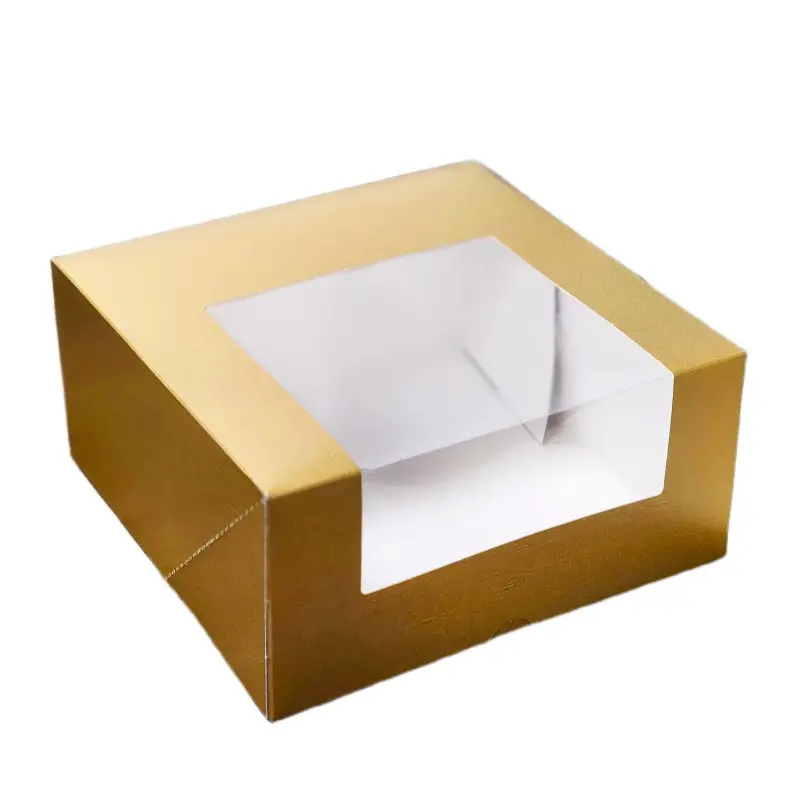 Deluxe Textured Gold Square Cake Boxes with Window 210 X 210 X 110 mm - Pack of 50