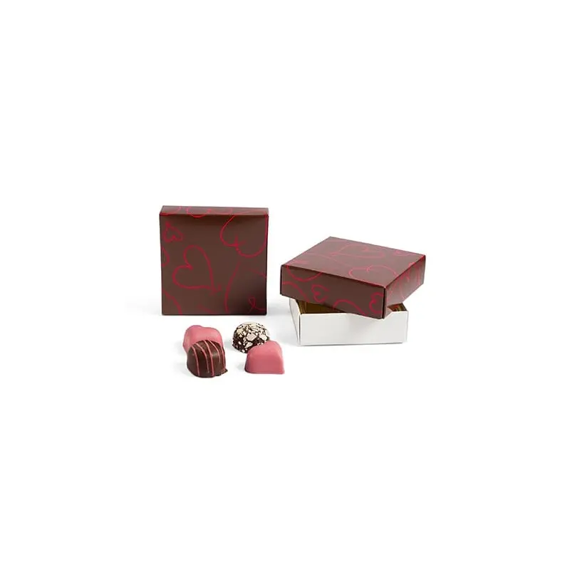 Valentine Hearts Square Chocolate Box Cover - 3.69 x 3.69 x 1.13 in - Pack of 50
