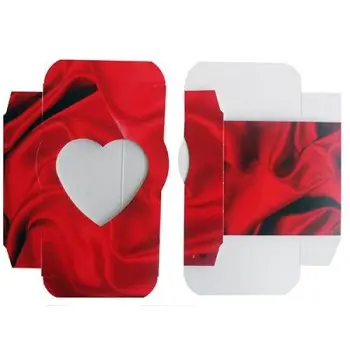 Red Satin Design Heart Window Chocolate Candy Box - 3.69 x 3.69 x 1.25 in - Pack of 50