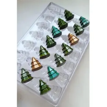 Polycarbonate Pine Tree Chocolate Praline Mold - 37 mm x 30.5 mm x 16.7 mm - 10 gr - 28 cavity
