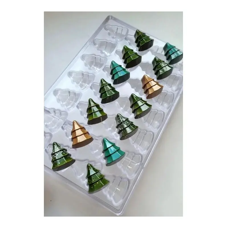 Polycarbonate Pine Tree Chocolate Praline Mold - 37 mm x 30.5 mm x 16.7 mm - 10 gr - 28 cavity