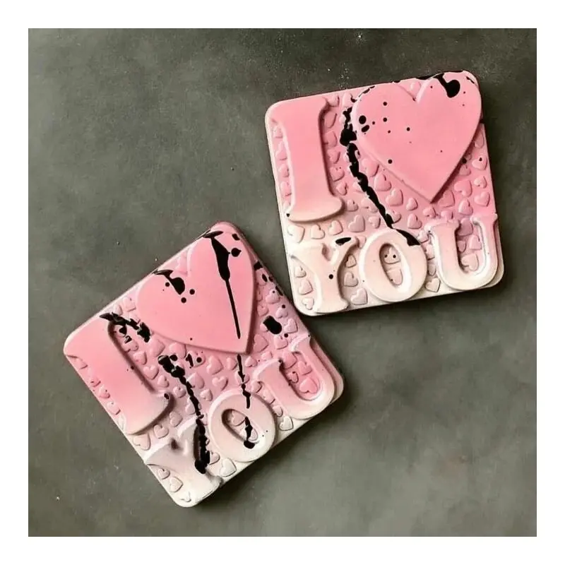 Polycarbonate I Love You Chocolate Tablet Mold - 96 mm x 96 mm x 9 mm - 80gr - 2 cavity