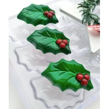 Polycarbonate Holly Leaf Chocolate Mold - 53 mm x 34 mm x 9 mm - 9 gr - 15 cavity