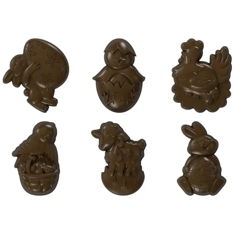 Polycarbonate Assorted Farm Animals Chocolate Mold - 45 mm x 40 mm x 8 mm - 6 gr - 24 cavity