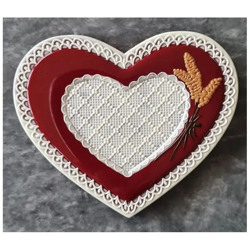 Polycarbonate Hearts with Pattern Chocolate Tablet Mold - 95 mm x 79 mm x 11 mm - 58 gr - 3 cavity