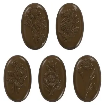 Polycarbonate Flower Caraques Chocolate Tablet Mold - 54 mm x 32 mm x 9 mm - 10 gr - 21 cavity