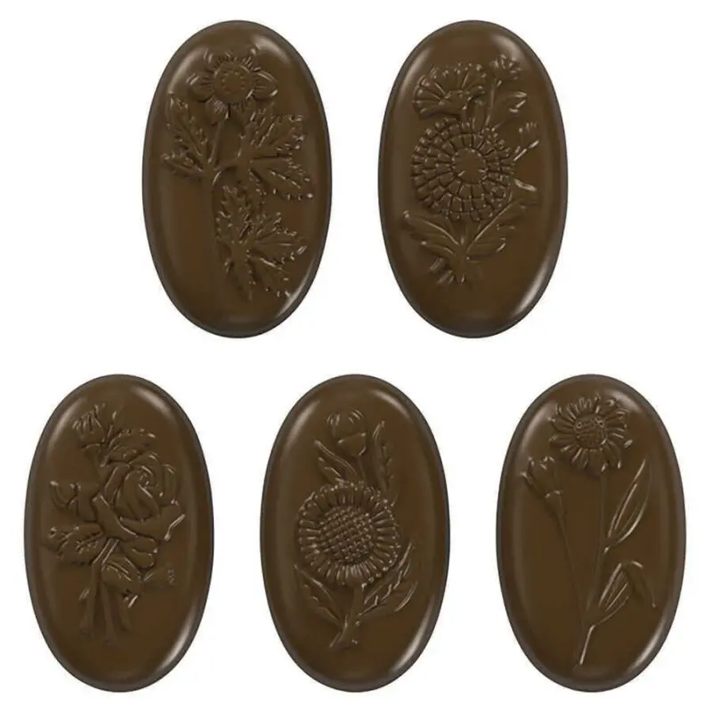 Polycarbonate Flower Caraques Chocolate Tablet Mold - 54 mm x 32 mm x 9 mm - 10 gr - 21 cavity