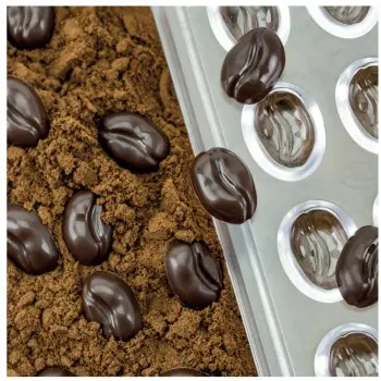 Polycarbonate Mini Coffee Beans Chocolate Mold - 17 mm x 12 mm x h 5 mm - 0.7gr - 80 cavity