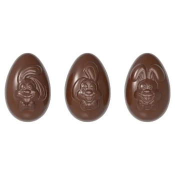 Polycarbonate Egg funny bunny's Chocolate Mold - 81mm x 54mm x h 30mm - 3 pcs