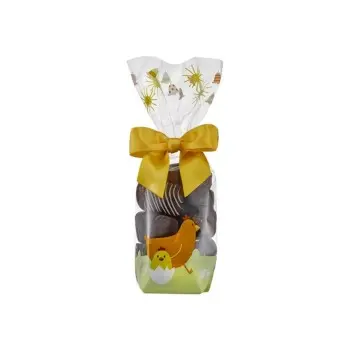 Clear Cellophane Easter Candy and Chocolate Bags with Easter Print and Cardboard Bottom - 220mm x 100mm - 100pcs