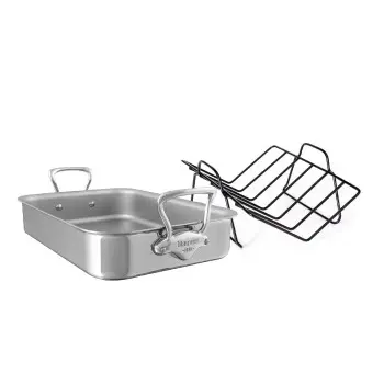 Mauviel Stainless Steel Roasting Pan With Rack, Cast Stainless Steel Handles, 15.7 x 11.8-In - 15.7 x 11.8-In ''
