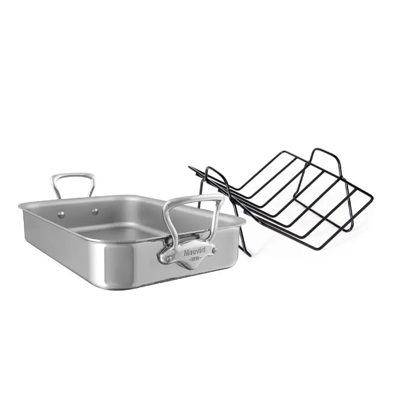Mauviel Stainless Steel Roasting Pan With Rack, Cast Stainless Steel Handles, 15.7 x 11.8-In - 15.7 x 11.8-In ''