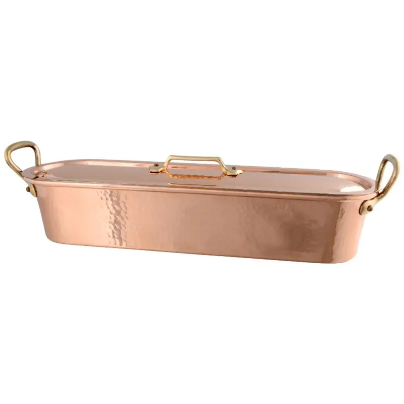 Mauviel M'Tradition Copper Fish Kettle W/L + Grid with Bronze Handles - 19.6 x 5.1''- 5.7 L / 6 Qt