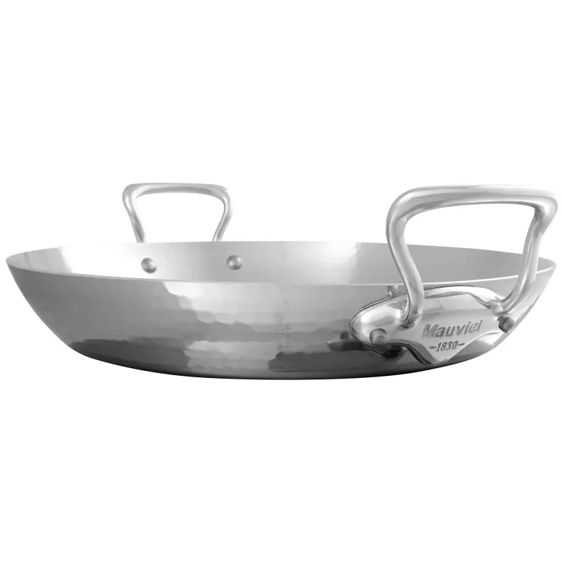 Mauviel M'Elite Stainless Steel Paella Pan with Stainless Steel Handles - 15.6''- 6 L / 7.7 Qt