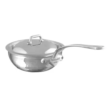 Mauviel M'Elite Stainless Steel Curved Splayed Sautepan W/L with Stainless Steel Handles - 9.36''