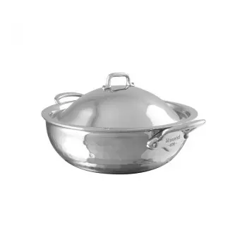 Mauviel M'Elite Stainless Steel Curved Splayed Sautepan W/L with Stainless Steel Handles - 7.8''- 1.8 L / 2 Qt