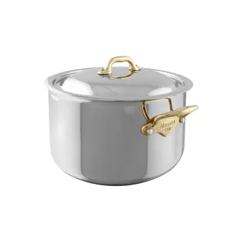 Mauviel M'Cook B Stainless Steel Cocotte W/L with Bronze Handles - 9.36''- 5.8 L / 6.2 Qt