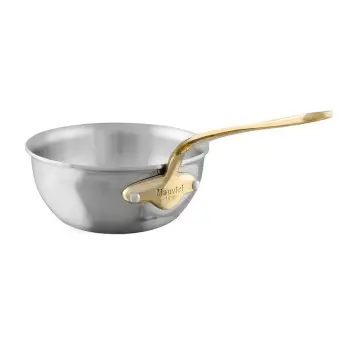 Mauviel M'Cook B Stainless Steel Curved Splayed Sautepan with Bronze Handles - 9.36''- 3.1 L / 3.3 Qt
