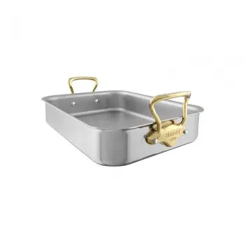 Mauviel M'Cook B Stainless Steel Roasting pan with Bronze Handles - 15.7 x 12''