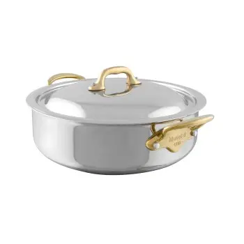 Mauviel M'Cook B Stainless Steel Rondeau W/L with Bronze Handles - 9.36''- 3.1 L / 3.2 Qt