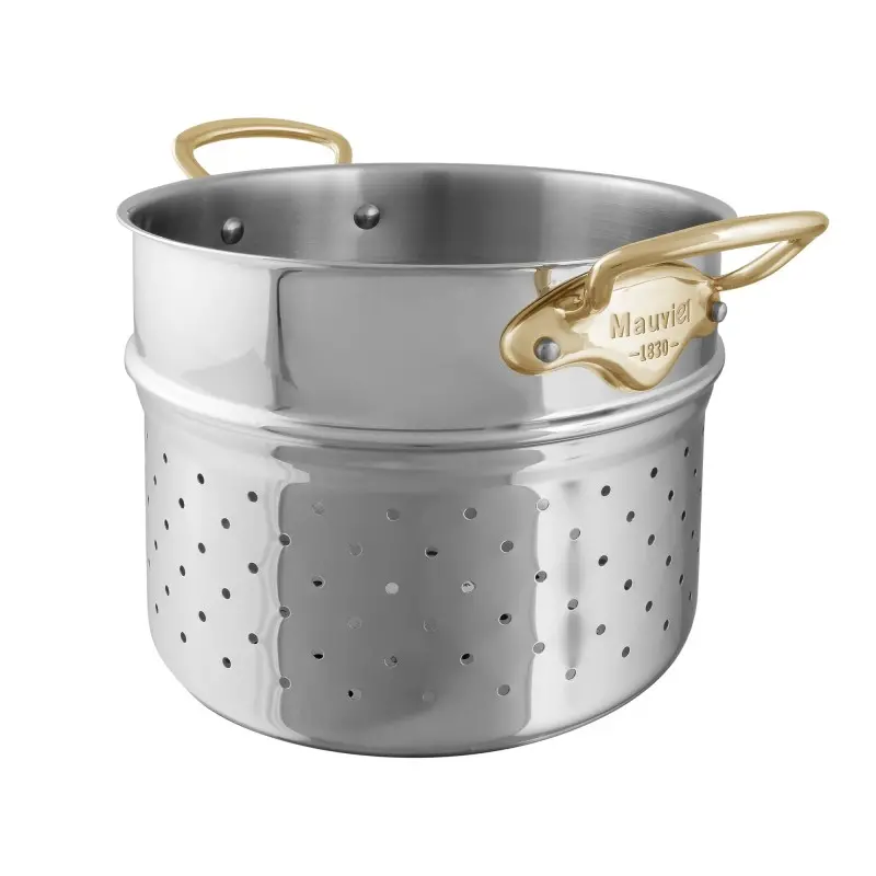 Mauviel M'Cook B Stainless Steel Steamer Insert with Bronze Handles - 9.36''