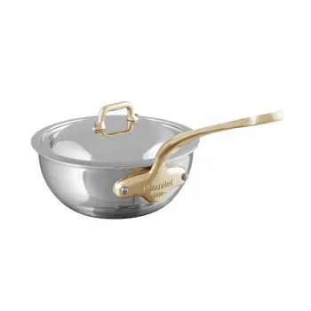 Mauviel M'Cook B Stainless Steel Curved Splayed Sautepan W/L with Bronze Handles - 6.24''