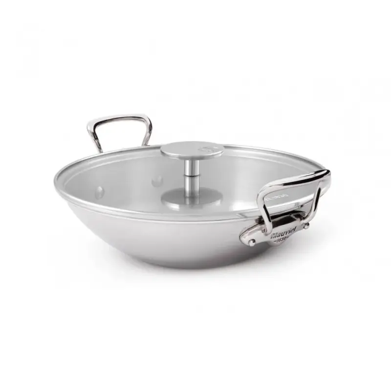 Mauviel M'Cook Stainless Steel Wok W/GL + Handles with Stainless Steel Handles - 12.48''