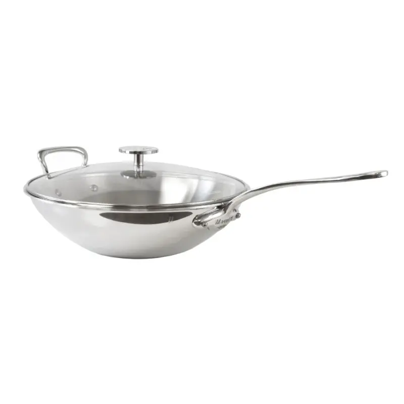 Mauviel M'Cook Stainless Steel Wok W/GL and Long Handle with Stainless Steel Handles - 12.48''- 4.7 L / 5 Qt Mauviel M'Cook Stainless Steel Wok W/GL and Long Handle with Stainless Steel Handles - 12.48''- 4.7 L / 5 Qt