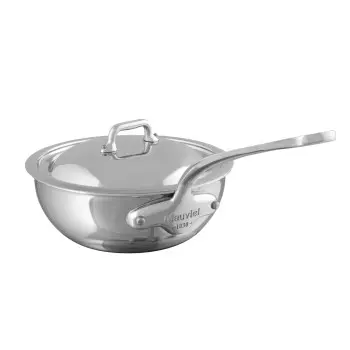 Mauviel M'Cook Stainless Steel Curved Splayed Sautepan W/L with Stainless Steel Handles - 10.92''