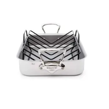 Mauviel M'Cook Stainless Steel Roasting pan with rack with Stainless Steel Handles - 13.5 x 9.8''