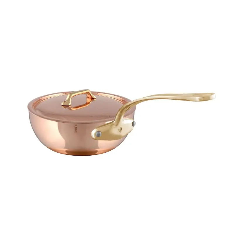 Mauviel M'200 B Copper Curved Splayed Sautepan W/L with Bronze Handles - 7.8''