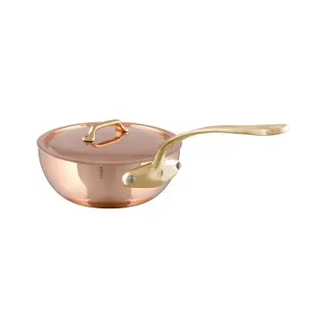 Mauviel M'200 B Copper Curved Splayed Sautepan W/L with Bronze Handles - 9.36''