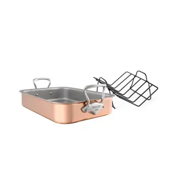 Mauviel M'150 S Copper Roasting pan with rack with Stainless Steel Handles - 15.7 x 12''- 9.5 Qt