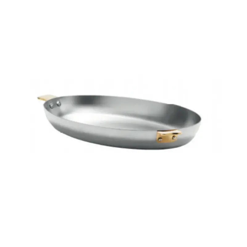 Mauviel Art déco Stainless Steel Oval Pan with Bronze Handles - 13.65'' Mauviel Art déco Stainless Steel Oval Pan with Bronze Handles - 13.65''