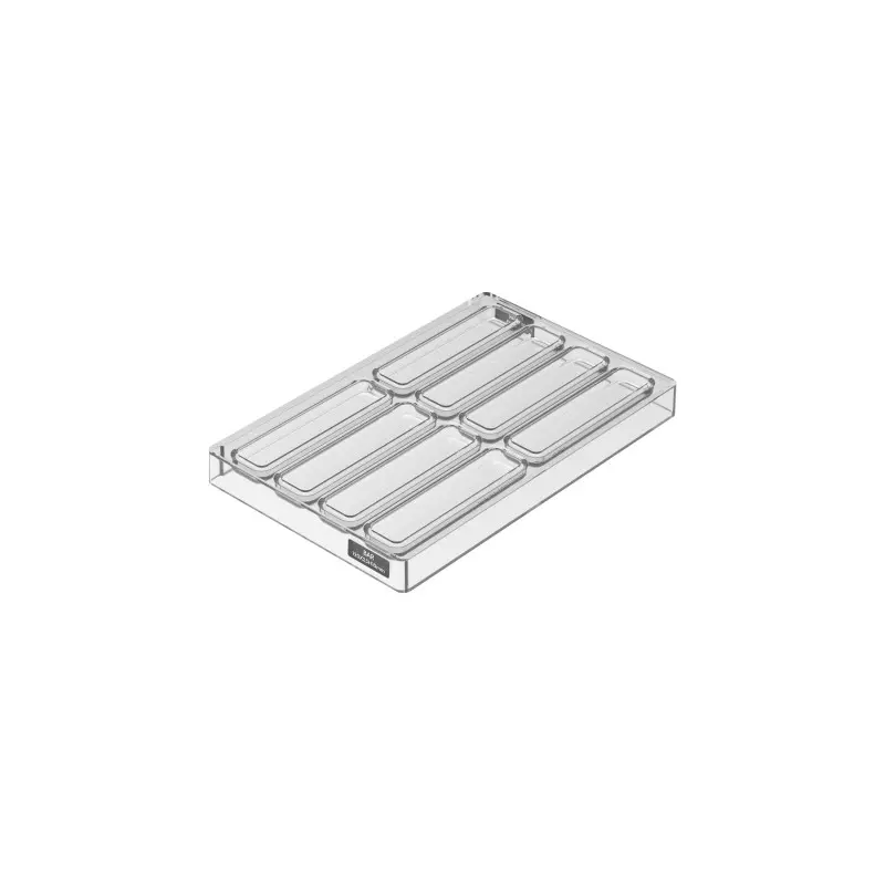Silikomart Professional Polycarbonate Snack Bar 01 Chocolate Snack Bar Mold - 120 mm x 25 mm x h 10 mm - 29 ml - 8 Cavity Silikomart Professional Polycarbonate Snack Bar 01 Chocolate Snack Bar Mold - 120 mm x 25 mm x h 10 mm - 29 ml - 8 Cavity