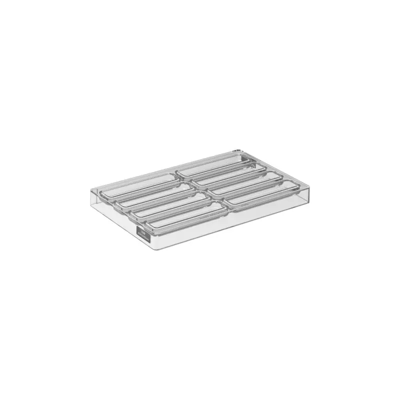 Silikomart Professional Polycarbonate Snack Bar 01 Chocolate Snack Bar Mold - 120 mm x 25 mm x h 10 mm - 29 ml - 8 Cavity Silikomart Professional Polycarbonate Snack Bar 01 Chocolate Snack Bar Mold - 120 mm x 25 mm x h 10 mm - 29 ml - 8 Cavity