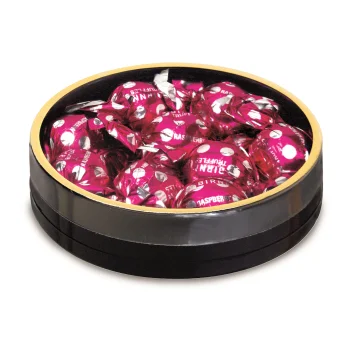 Elegant Black Round Candy Nuts Boxes with Plastic Bottom & Gold Rim Top (4 1/8" x 1") - Pack of 168 pcs
