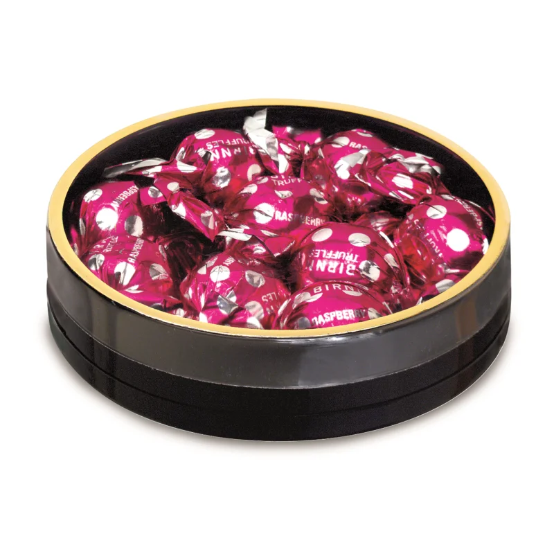 Elegant Black Round Candy Nuts Boxes with Plastic Bottom & Gold Rim Top (4 1/8" x 1") - Pack of 168 pcs Elegant Black Round Candy Nuts Boxes with Plastic Bottom & Gold Rim Top (4 1/8" x 1") - Pack of 168 pcs