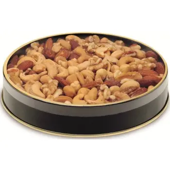 Elegant Black Round Candy Nuts Boxes with Metal Bottom & Gold Rim Top (7" x 1 1/8") - Pack of 144 pcs