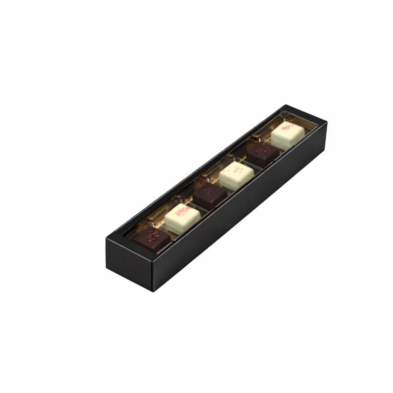 Deluxe Matte Black Chocolate Confectionery Box with clear lid 234 x 42 x 30 mm - Pack of 48