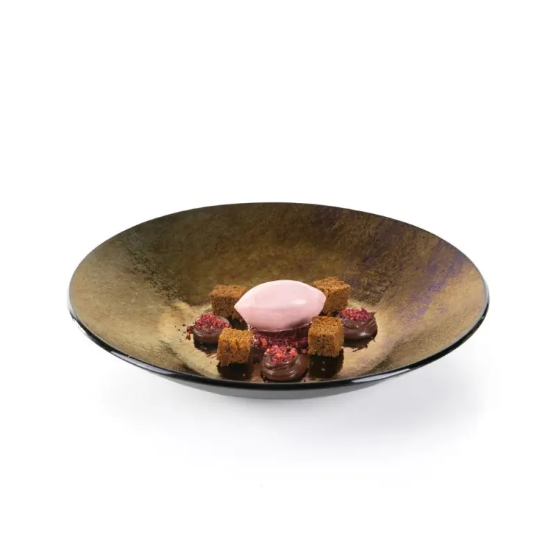 Professional Glass Azteca Plate Ø22 Gold leaf - Ø22 x 2.5 cm Professional Glass Azteca Plate Ø22 Gold leaf - Ø22 x 2.5 cm