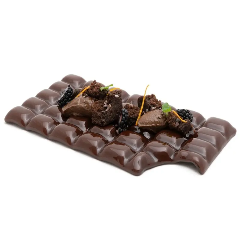 Professional Glass Black Chocolate Bar Plate - 25 x 13 x 2 cm