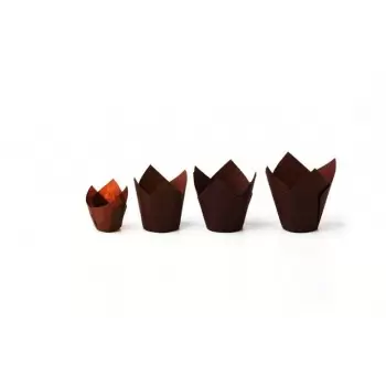 Pastry Chef's Boutique B21022 Tulip Disposable Baking Cup Small - Brown- 1.375''x2.25'' - 250 pcs Tulip Cupcake Liners