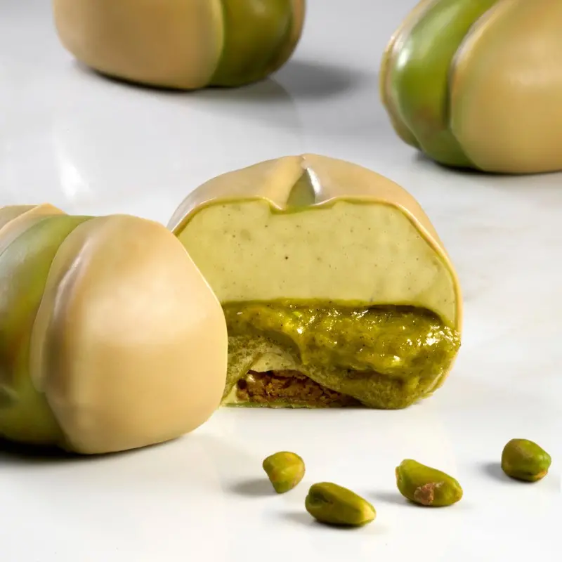 Professional Single Portion Silicone Mold - Pistachio by Emmanuele Forcone - 80 mm x 56 mm x h 46 mm - 15 cavity - 120ml