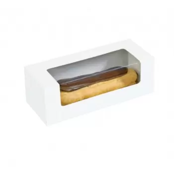 Pastry Chef's Boutique 210CCLAIR Cardboard Rectangular Window Box for Eclair, Macaron & Hotdog Packaging - 5.90'' x 1.96'' x ...